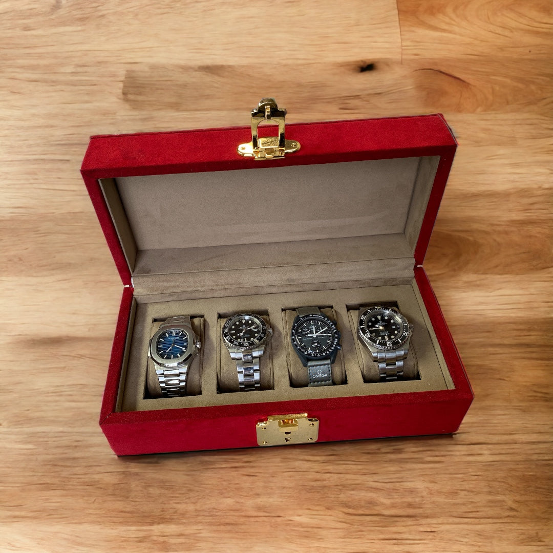 Scatola Porta Orologi 4 Posti in Vera Pelle