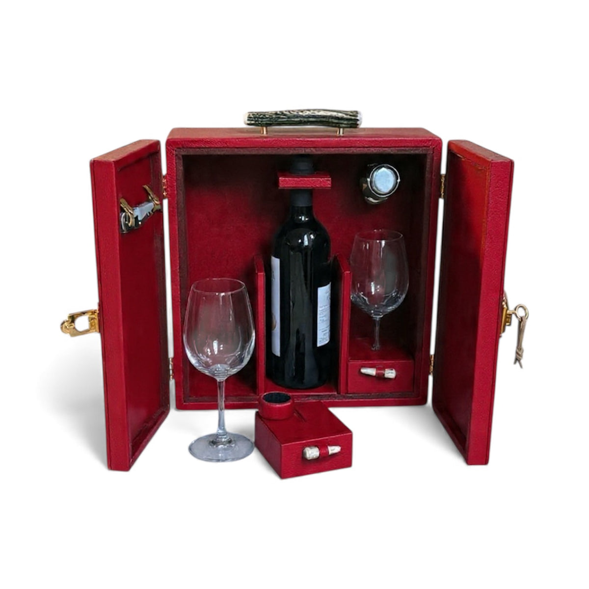 Valigetta Porta Vino in Pelle con Manico in Corno di Cervo Naturale