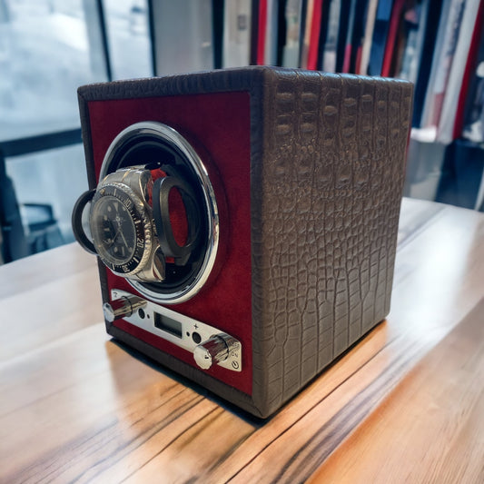 Avvolgitore per orologi automatici in pelle texture coccodrillo, Piatti Milano